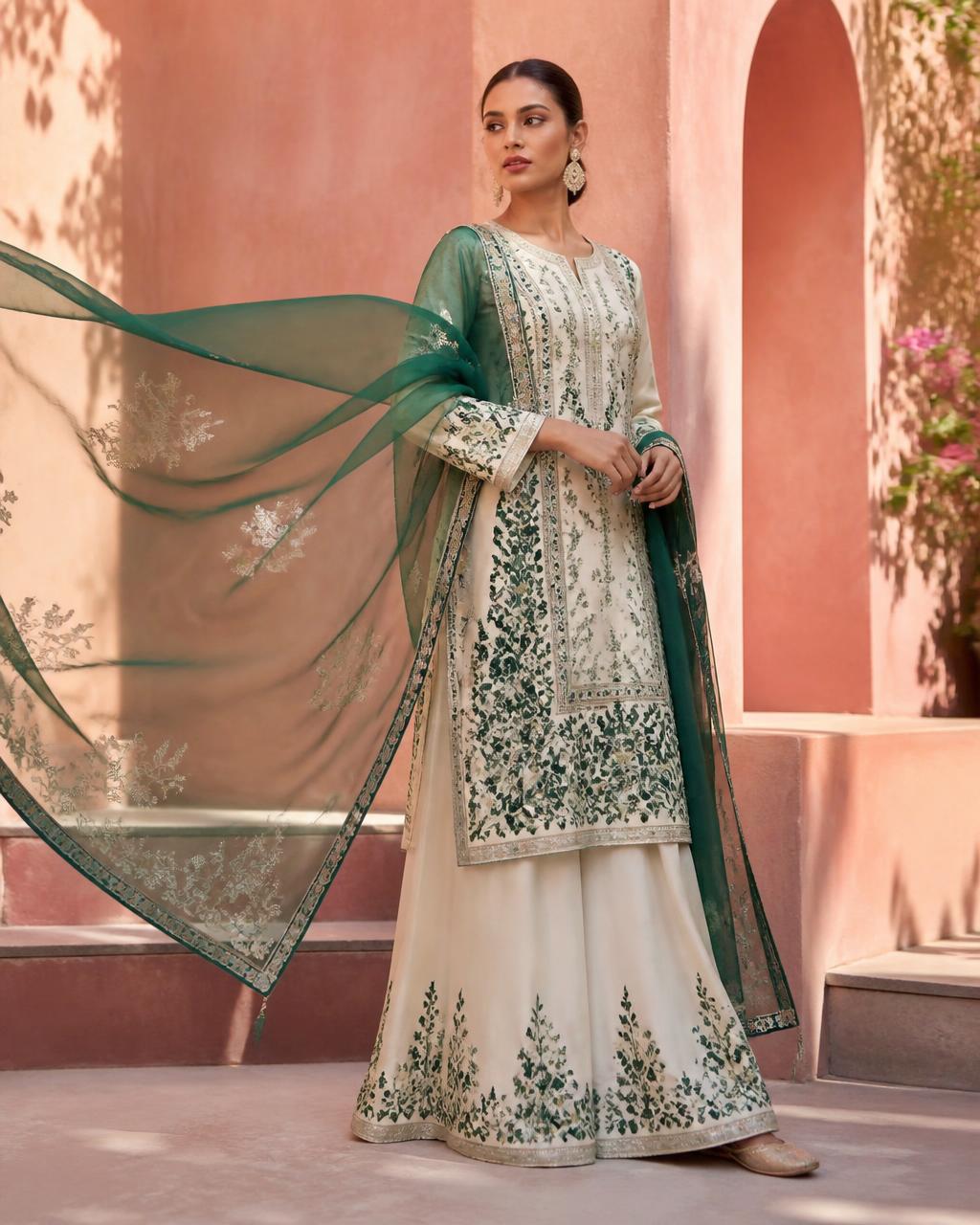 Ivory and emerald designer suit