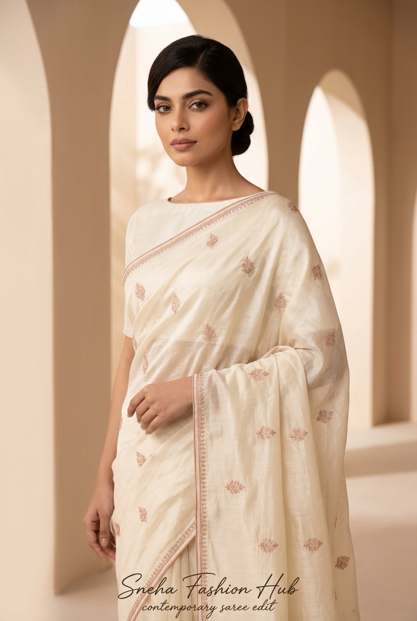IVORY RESHAM & ROSE GOLD CHANDERI SAREE