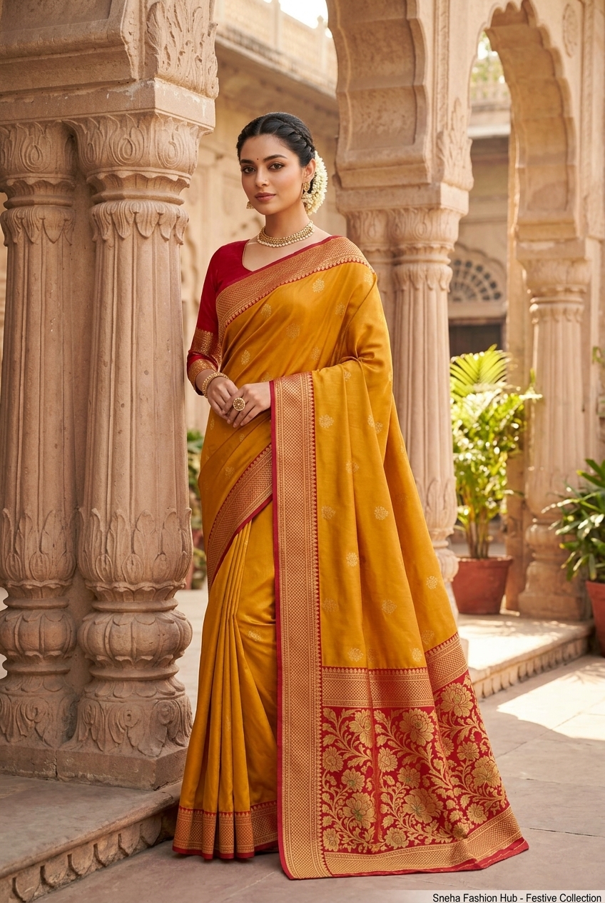 MUSTARD GOLD & CRIMSON WEAVING SAREE